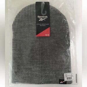 Reebok Men's Cold Weather Beanie Gray OS Reversible Slouchy Waffle Knit
